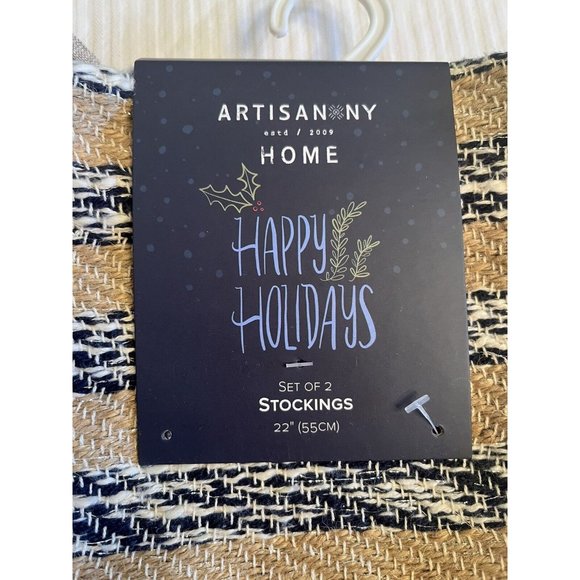 Set of 2 Burlap & Blue W/ Silver Color Threading 22” Christmas Stocking - Picture 2 of 4